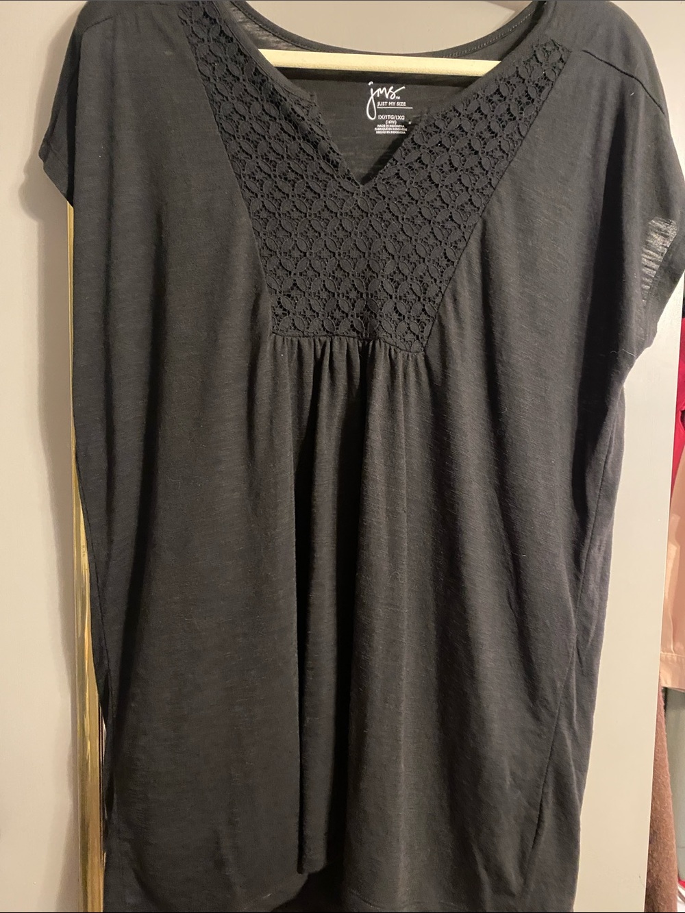 Just My Size Black Crochet V-Neck Tunic Top